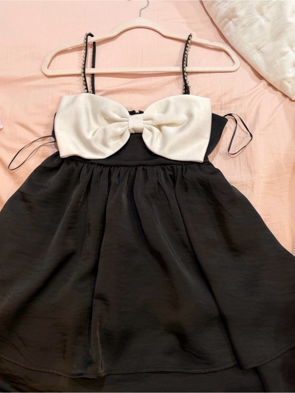 Altar'd State Black Mini Dress with White Bow Bodice